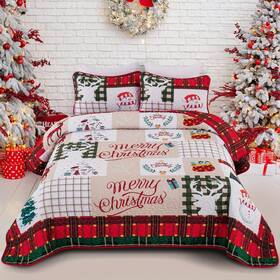 Rs16ac080255q3u-p Menghomeus Christmas Quilt Set Queen Reversible Bedspread Coverlet Red Green