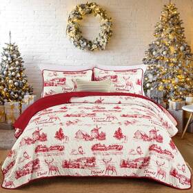 Rs16ac081007af-p Menghomeus Christmas Quilt Set Queen Elk Village Bedspread Soft Mic