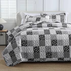 Rs16ac090537af-p Menghomeus Black Grey Quilt Set Queen Boho Patchwork Bedspread Floral Coverle
