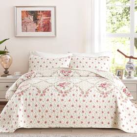 Rs16ac090555k3u-p Menghomeus Blush Big Floral Quilt Set King Boho Patchwork Bedspread Co