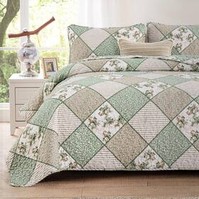 Rs16ac090598af-p Menghomeus Sage Green Quilt Set Queen Boho Patchwork Bedspread Floral Coverle