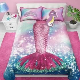 Mermaid Tail Quilt Set 666703053509 Comforter Twin Pink Blue Sea Life Hypoallergenic Pillow Sham