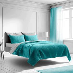 00850003871738 Mezzati Bedspread Coverlet Set Blue-ocean Teal Inch Prestige Collection - Comforter Bedd