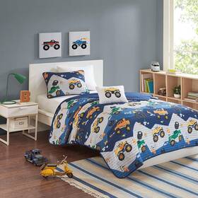 Mzk13-166 Mi Zone Kids Fun Nash Quilt Set - Reversible Monster Truck Design With Stylish Throw Pillow
