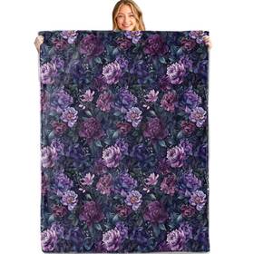 Xs006bl60116y024 Miepos Dark Purple Floral Throw Blanket 50x60in Soft Lightweight Flannel Elegant