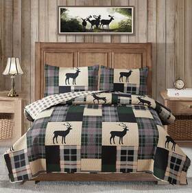 Minchi 445010996944 Lodge Quilt Set Full/queen Size Plaid Patchwork Rustic Cabin Bedding Moose Deer