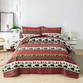 Minchi 445044381310 Lodge Quilt Set Full/queen Size Rustic Cabin Bedding Moose Bear Printed B