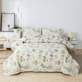 Sh001 Minchi Floral Bedspread Twin Size Lightweight Botanical Flower Coverlet Green Le