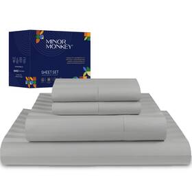 Mmss1000tc-lgt Minor Monkey 100% Egyptian Cotton Queen Size Damask Striped Sheets Luxury Breathable Shee