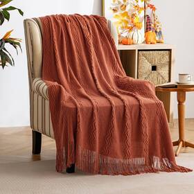 506017 Miulee Cawaveknitblanket Fall Rust Knitted Throw Blanket For Couch Terracotta Boho Textured Coz