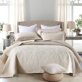 Mi080 Mixinni Beige Tropical Palm Tree King Size Quilt Set Soft Cotton Bedspread Co