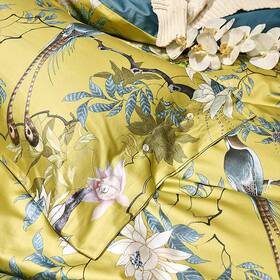 Mi154-5209-k Mixinni King Size Flowers And Birds Pattern Printed Gold Bed Pilowcase 100% C