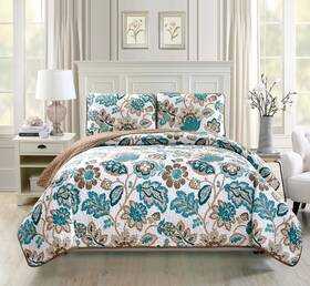 Mk Home 635309762986 Collection 2pc Bedspread Coverlet Quilted Floral Off White Green Brown Twi