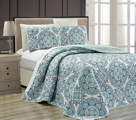 Mk Home 635309784421 Collection 3pc King Oversize Reversible Quilted Bedspread Set Floral Light