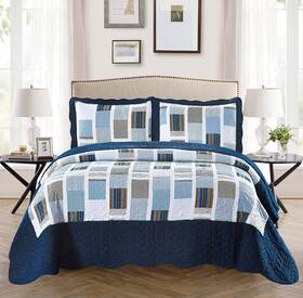 Mk Home 635309787620 Collection 3pc Full/queen Oversize Reversible Quilted Bedspread Set Striped S