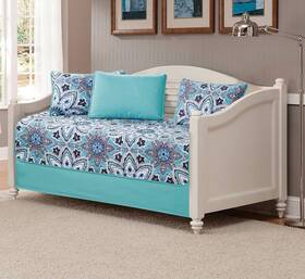 Mk Home 635309790859 5pc Daybed Set Oversized Quilted Bedspread Coverlet New Floral Turquoise Whi