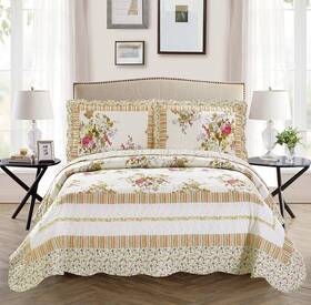 7539650052 Mk Home Collection 3pc King/california King Off White Green Pink Purple