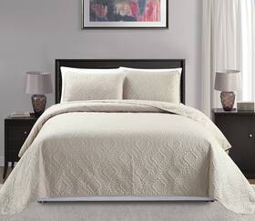 Comin18ju028978 Mk Home King/california King 3pc Oversize Diamond Embossed Bedspread Cover Solid Beige