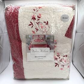 Modern Heirloom 041808127629 Caroline Embroidered Quilted Bedspread King Red Floral Lightweight