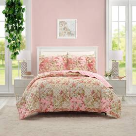 Modern Heirloom 041808180969 Meline Quilt With 2 Shams Floral 3-piece Reversible All Seas