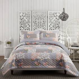 Modern Heirloom 041808189030 La Flor Quilt With 1 Sham Patchwork Print 2-piece All Seasons Set Lig