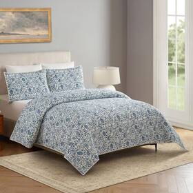 Modern Heirloom 041808218389 Peking Handicraft Eden Paisley 3-piece King Quilt Set In Blue