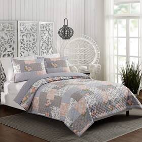 Modern Heirloom 041808938966 La Flor Quilt With 2 Shams Patchwork Print 3-piece All Seasons Set Li