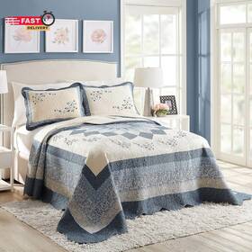 Modern Heirloom 313114435454 Blue Floral Embroidered Quilted Bedspread - Lightweight Breathab