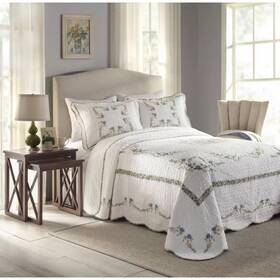 76846304 Modern Heirloom King Heather Bedspread White/green Cotton Floral