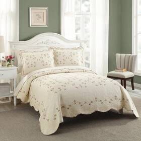 76851121 Modern Heirloom 3pc King Felisa Quilt Set Beige -