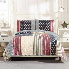 80232757 Modern Heirloom 3pc King Americana Quilt Set Cotton Reversible Bedding