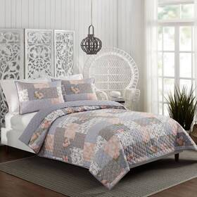 80315443 Modern Heirloom King 3pc La Flor Quilt Set Blush/gray -