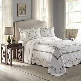 80phs021b10c1202 Modern Heirloom Full Bedspread Embroidered Quilt White Blue And Yellow Floral