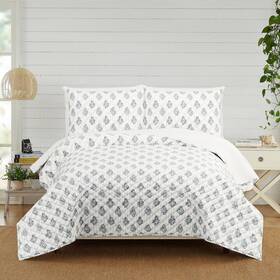 94251313 Modern Heirloom 3pc Full/queen Block Print Quilt Set Blue
