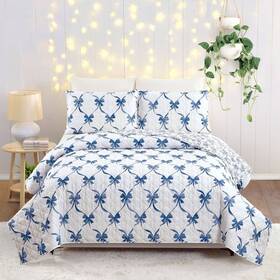 94630064 Modern Heirloom Abigail Bow Twin Quilt Set 2pc Blue
