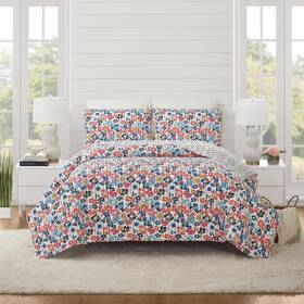 A039223munfs Modern Heirloom Blossom 3-piece Reversible Cotton Quilt Set - Lightweight Coverlet Shabb