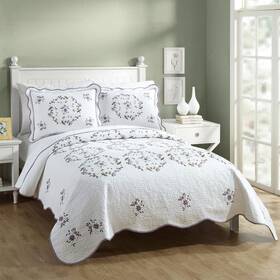 A134c08prnds Modern Heirloom Quilt/coverlet Set Full Queen Cotton Embroidered Decorative 3pc
