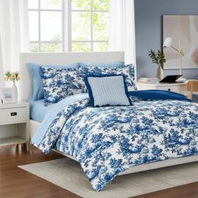 4bdstprtg-shy-tn Modern Threads 6-piece Printed Complete Bed Set - Shaya Toile Design Ultra-s