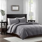 Mp13-3307 Madison Park Elegant Gray Harper Polyester Velvet Coverlet Shams Set