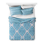 Mudhut Akara Medallion Quilt Set Reversible Blue Teal Gray New