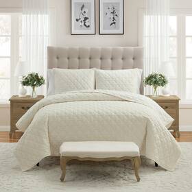 My Texas House 735732202940 Charlotte 3-piece Trellis Velvet Quilt Set King Off White