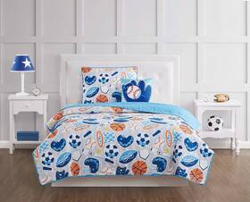 My World 783048117502 All Star 3-piece Quilt Set Grey/blue Twin