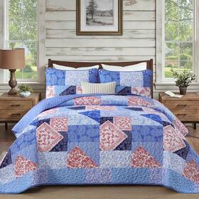 Mybedsoul 313087978958 Blue Patchwork Queen Size Quilt Cozy Boho Floral Spring Bedspreads Be