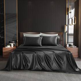 N A 710720864621 Na Hommxjf 4pcs Black Satin Sheets Queen Size Silky Silk Sets Be