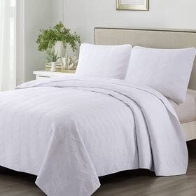 Naluka 728618261063 Quilt Set White 3 Piece Lightweigh Coverlet Stitched Pattern Bedspread