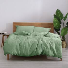 7007229 Natural Home Linen Quilt Cover Set Sage - Super King