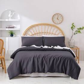 7007320 Natural Home Vintage Washed Hemp Linen Quilt Cover Set Charcoal - Super King