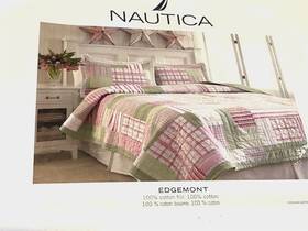 Nautica 085989551828 Edgemont Pink Green And White Full / Queen Quilt 86 Inch X New Nos