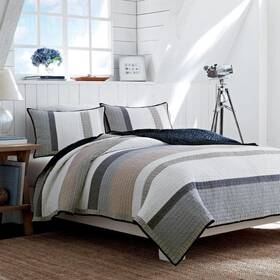 201247 Nautica Quilt/coverlet Cotton Full/queen Soft Striped Blue Machine Washable 1pc