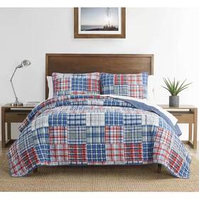 Nautica 313110021019 Raeford 3-piece Blue Cotton Full/queen Quilt Set